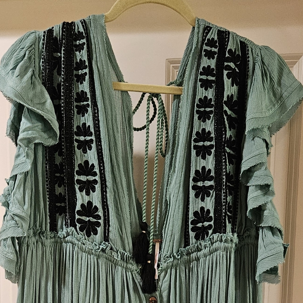 Free People Will Wait For You Midi Dress Embroidery Lace Oversized Green Sm NWT - Picture 6 of 16